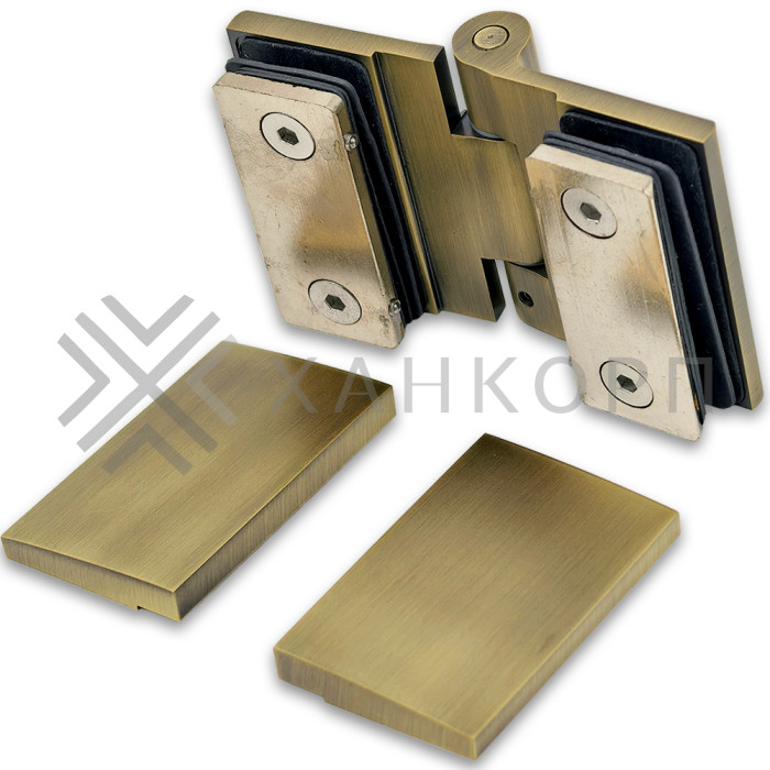 Петля Рея FDP-222 стекло-стекло 180° с крышками, латунь/бронза