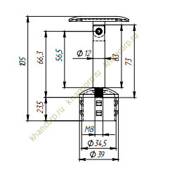 Наконечник штырь FOP-38.23 для трубы O38 мм с ложем O50.8 мм ,регулируемый, GRIT 320 нержавейка/матовый