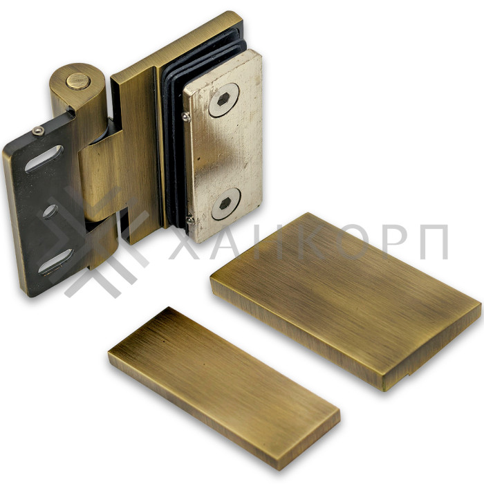 Петля Рея FDP-220 стена-стекло 90° с крышками, латунь/бронза