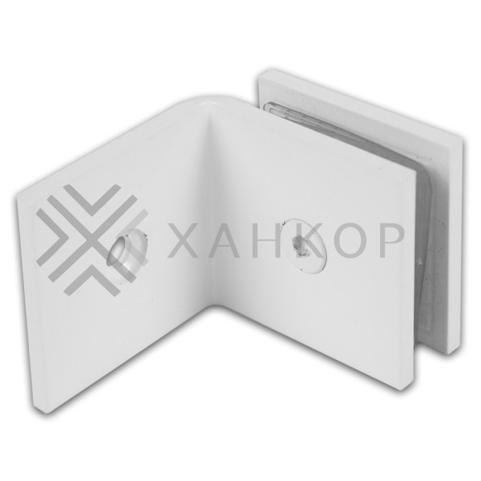 Коннектор Альфа FDK-13 стена-стекло 90˚ с пластиной, нержавейка/белый