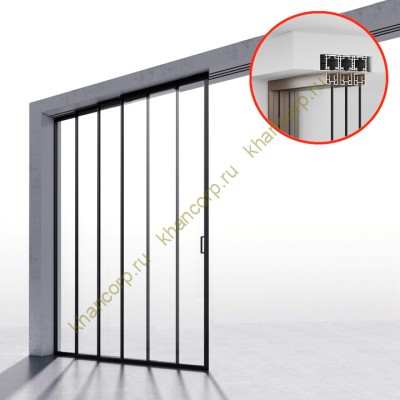 Комплект раздвижной системы Диона DSK-190.4.1L AL/MW на 4 двери (4+0) Левое открывание, скрытое крепление в проем, алюминий/черный с белой крышкой