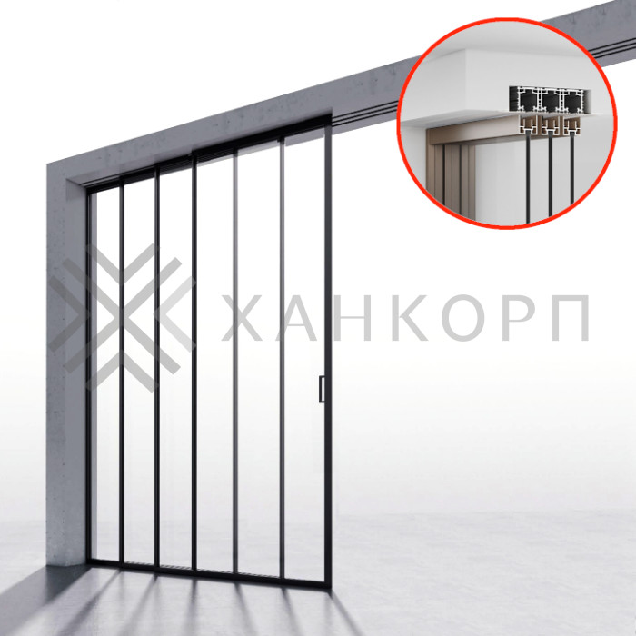 Комплект раздвижной системы DSK-190.4.1L AL/MW на 4 двери (4+0) Левое открывание, скрытое крепление в проем, алюминий/белый