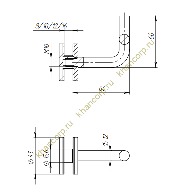 Крепление поручня FOP-00.42 на стекло 10-20 мм без ложемента, GRIT 320, нержавейка/матовый