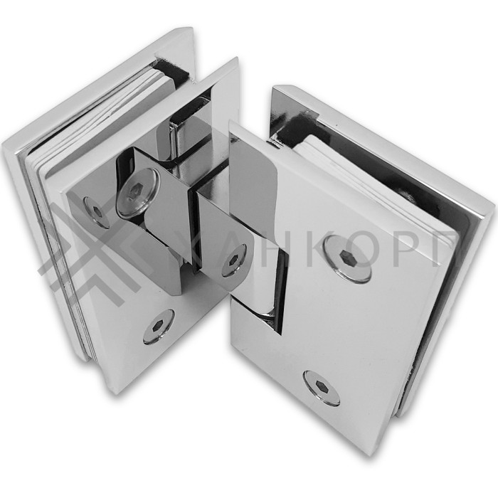 Петля Грация FDP-200 стекло-стекло с двумя осями 0˚-180˚, 0˚+180˚, латунь/хром