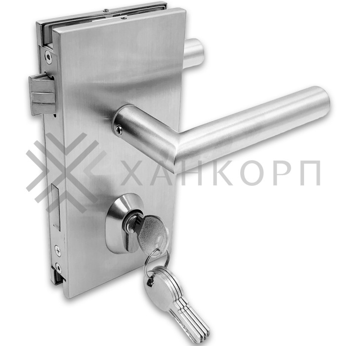 Замок FMZ-34 для межкомнатной двери из стекла ключ/защелка, нержавейка/матовый