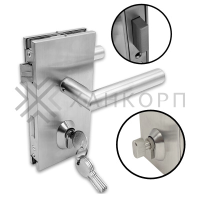 Замок FMZ-34 для межкомнатной двери из стекла ключ/защелка, нержавейка/матовый