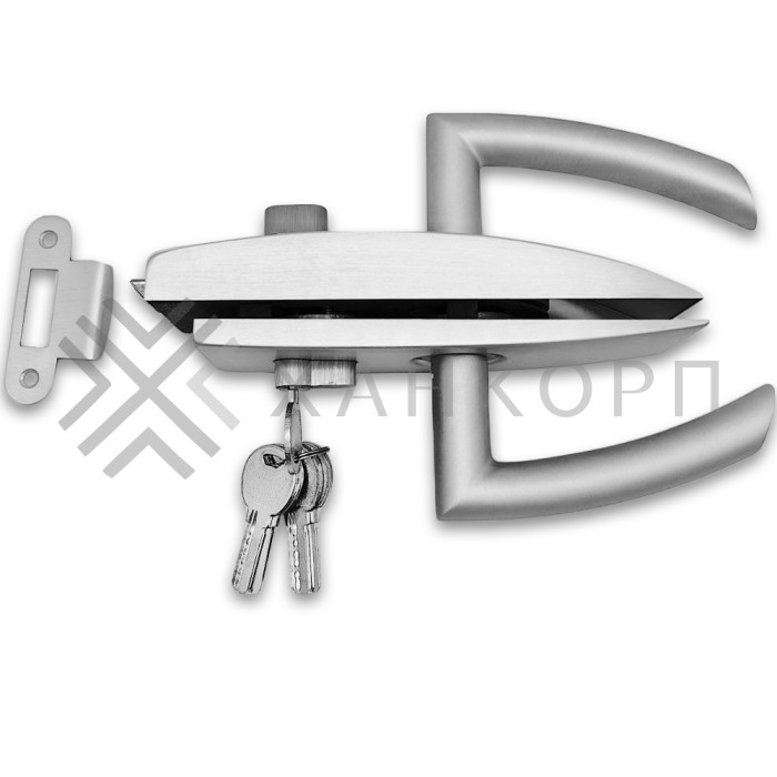 Замок FMZ-35 для межкомнатной двери из стекла, с притвором, ключ/защелка, алюминий/анодированный