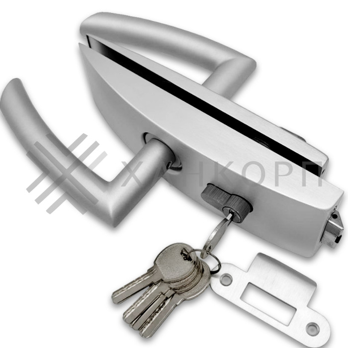 Замок FMZ-35 для межкомнатной двери из стекла, с притвором, ключ/защелка, алюминий/анодированный