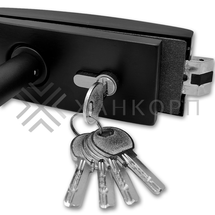 Замок FMZ-35 для межкомнатной двери из стекла, с притвором ключ/защелка, алюминий/черный