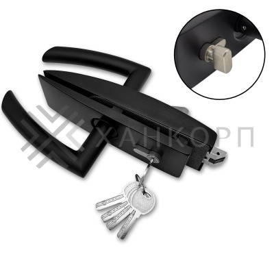 Замок FMZ-35 для межкомнатной двери из стекла, с притвором ключ/защелка, алюминий/черный