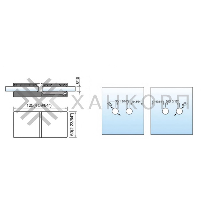 Петля Гидра FDP-252 стекло-стекло 180°, латунь/хром