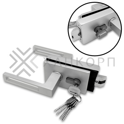 Замок FMZ-36 для межкомнатной двери из стекла, с притвором, ключ/защелка, алюминий/анодированный