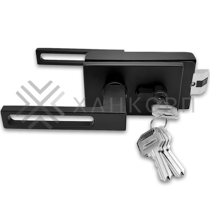 Замок FMZ-36 для межкомнатной двери из стекла, с притвором, ключ/защелка, алюминий/черный