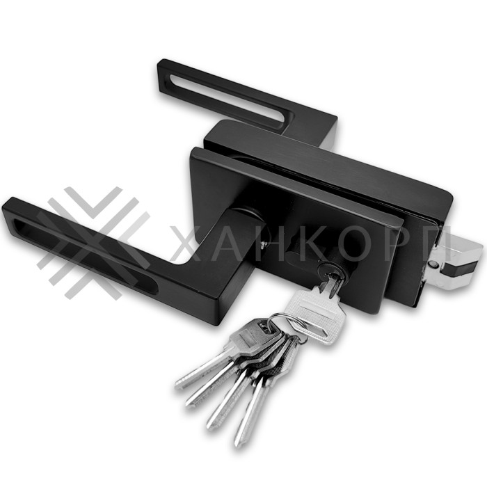 Замок FMZ-36 для межкомнатной двери из стекла, с притвором, ключ/защелка, алюминий/черный