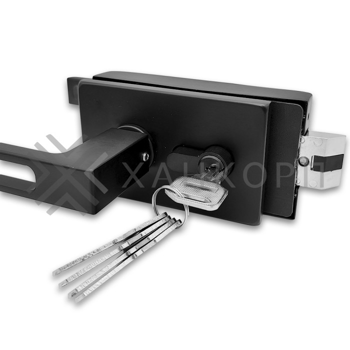 Замок FMZ-36 для межкомнатной двери из стекла, с притвором, ключ/защелка, алюминий/черный