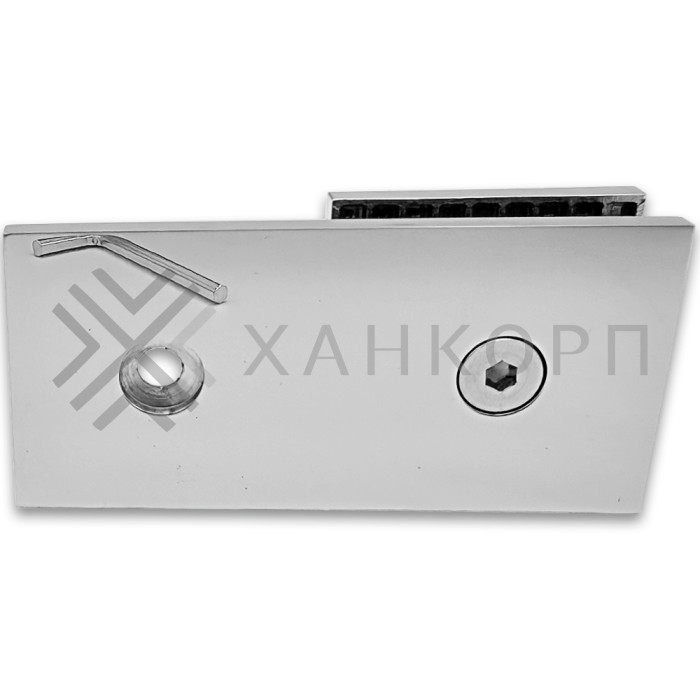 Коннектор Альфа α FDK-15 стена-стекло 180˚ с пластиной, нержавейка/полированный