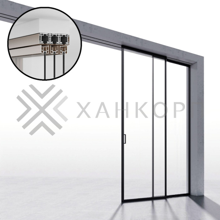 Комплект раздвижной системы DSK-190.1.2.1 AL/BL на 1 дверь (1+1) открытое крепление в потолок, алюминий/черный