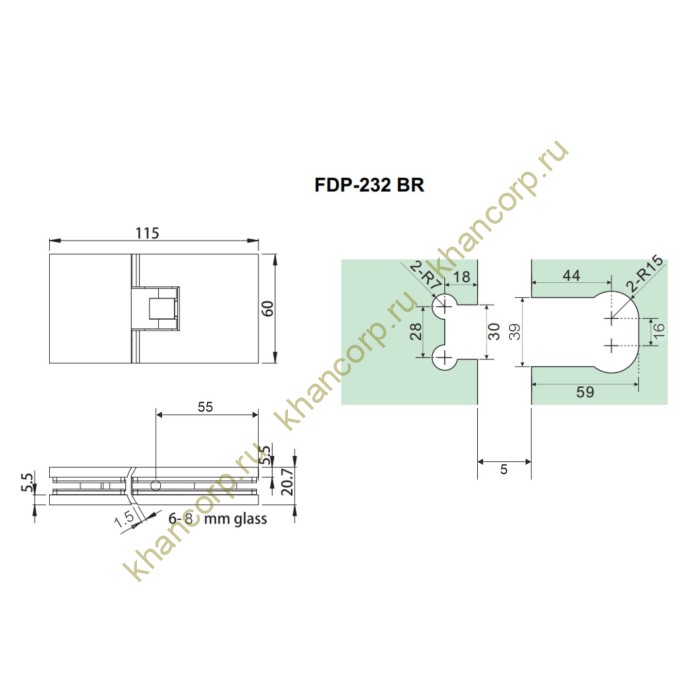 Петля Афродита FDP-232 стекло-стекло 180° с крышками, латунь/матовая