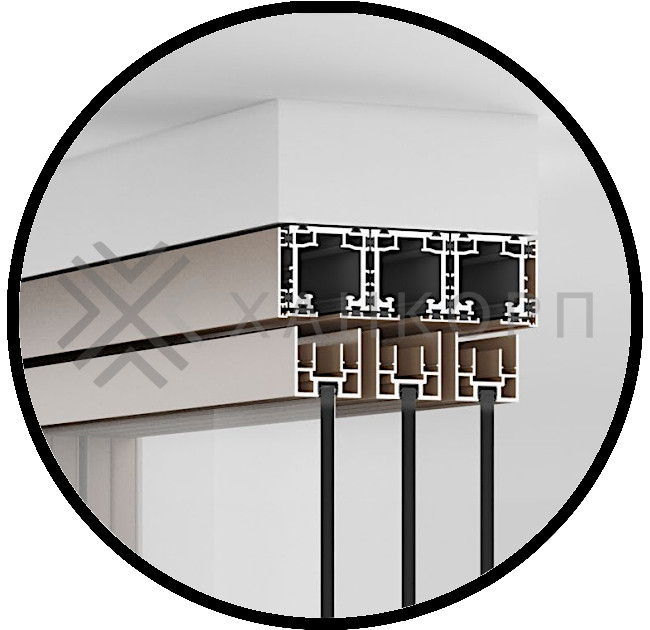 Комплект раздвижной системы DSK-191.2.2.2 AL/BL синхро на 2 двери (2С+2) открытое крепление в потолок, алюминий/черный