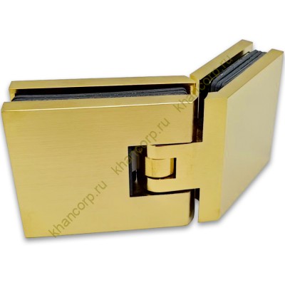 Петля Афродита FDP-234 стекло-стекло 135° с крышками, латунь/брашированное золото