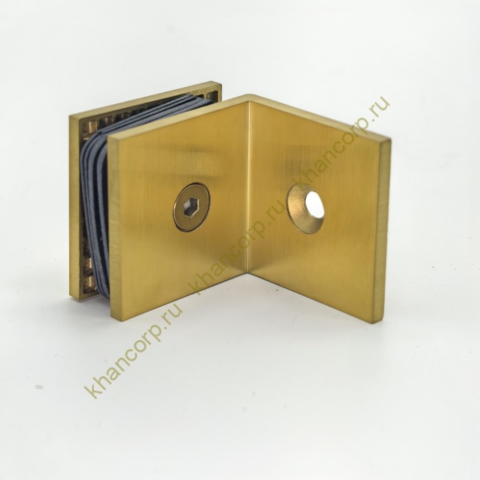 Коннектор Альфа FDK-13 стена-стекло 90˚ с пластиной, нержавейка/брашированное золото