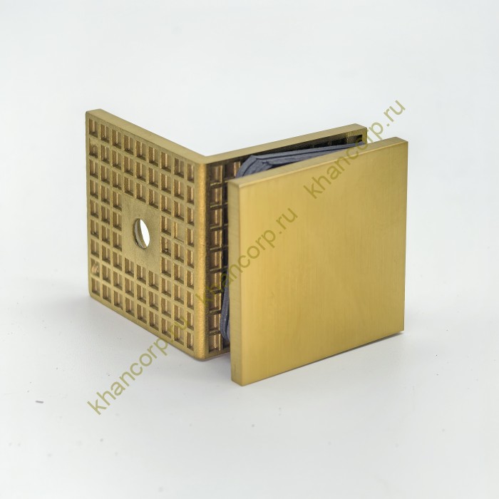 Коннектор Альфа FDK-13 стена-стекло 90˚ с пластиной, нержавейка/брашированное золото