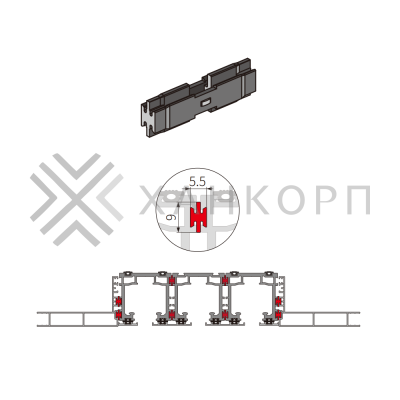 Пластиковая клипса FMPA-14 для соединения треков и боковых крышек, серый