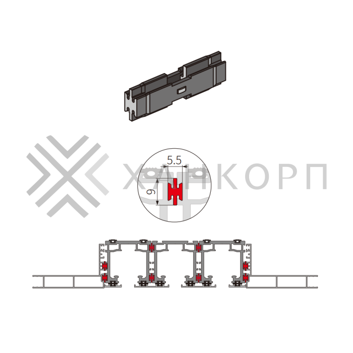 Пластиковая клипса FMPA-14 для соединения треков и боковых крышек, серый