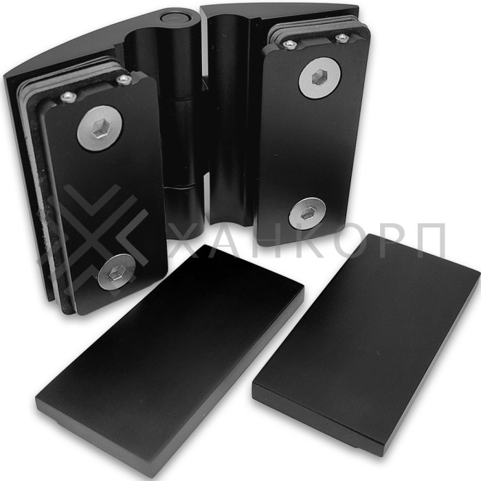 Петля Европа FDP-119 стекло-стекло 180˚ с крышками, латунь/черный