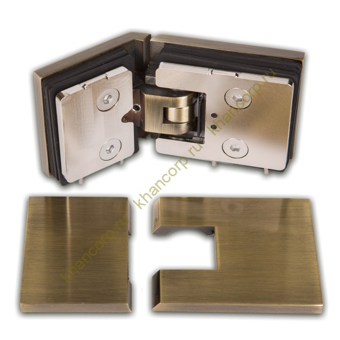 Петля Афродита FDP-234 стекло-стекло 135° с крышками, латунь/бронза