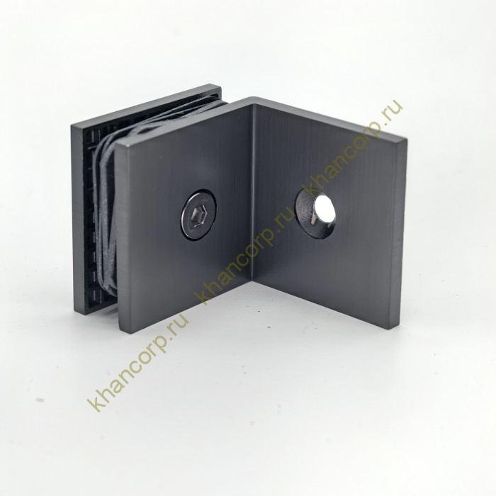 Коннектор Альфа FDK-13 стена-стекло 90˚ с пластиной, нержавейка/оружейная сталь