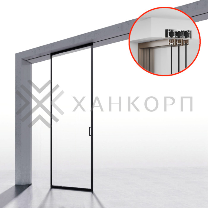 Комплект раздвижной системы DSK-190.1.1 AL/MW на 1 дверь (1+0) скрытое крепление в потолок, алюминий/белый