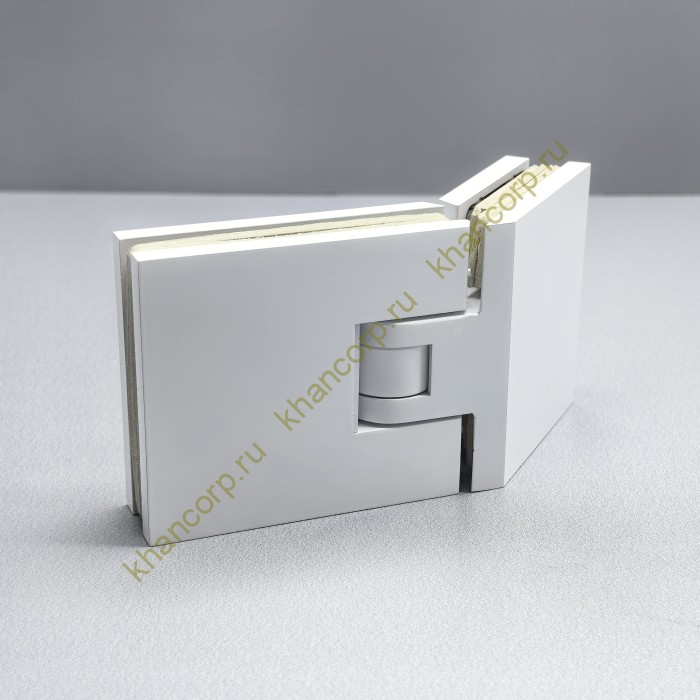 Петля Афродита FDP-234 стекло-стекло 135° с крышками, латунь/белый