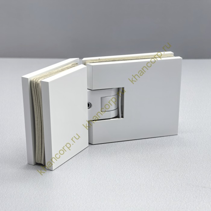 Петля Афродита FDP-234 стекло-стекло 135° с крышками, латунь/белый