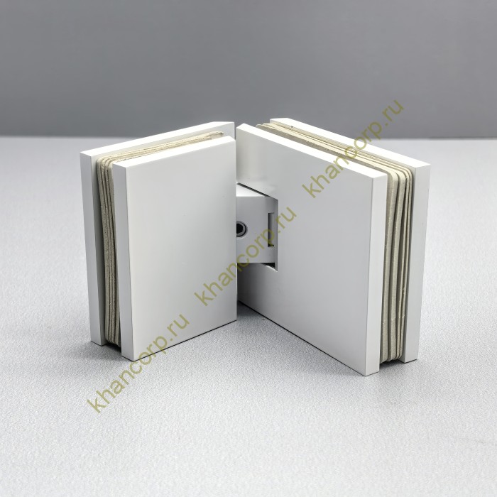 Петля Афродита FDP-234 стекло-стекло 135° с крышками, латунь/белый