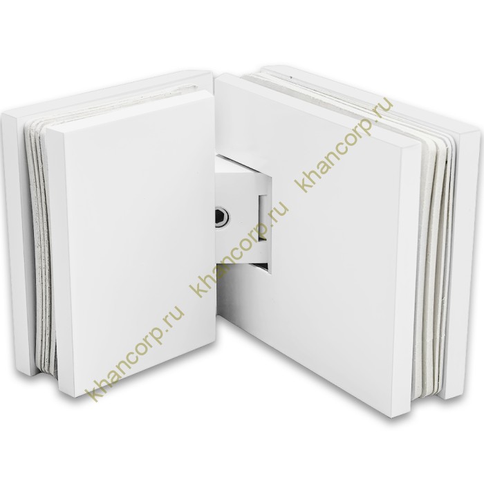 Петля Афродита FDP-234 стекло-стекло 135° с крышками, латунь/белый