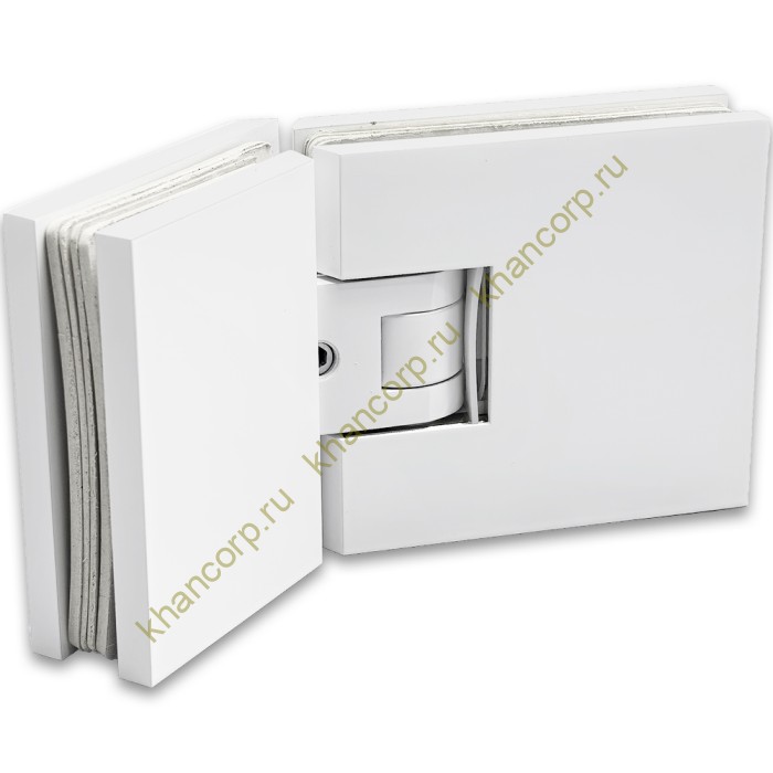 Петля Афродита FDP-234 стекло-стекло 135° с крышками, латунь/белый