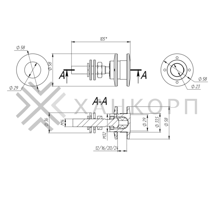 Рутель шарнирный FN-101 без зенковки без гайки M14, нержавейка/матовый
