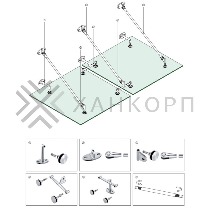 Рутель шарнирный FN-101 без зенковки без гайки M14, нержавейка/матовый