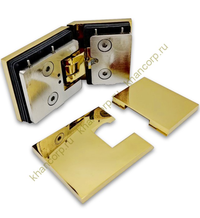 Петля Афродита FDP-234 стекло-стекло 135° с крышками, латунь/золото