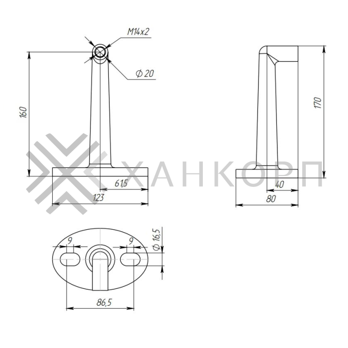 Крепление рутеля FN-110 к стене M14, нержавейка/матовый
