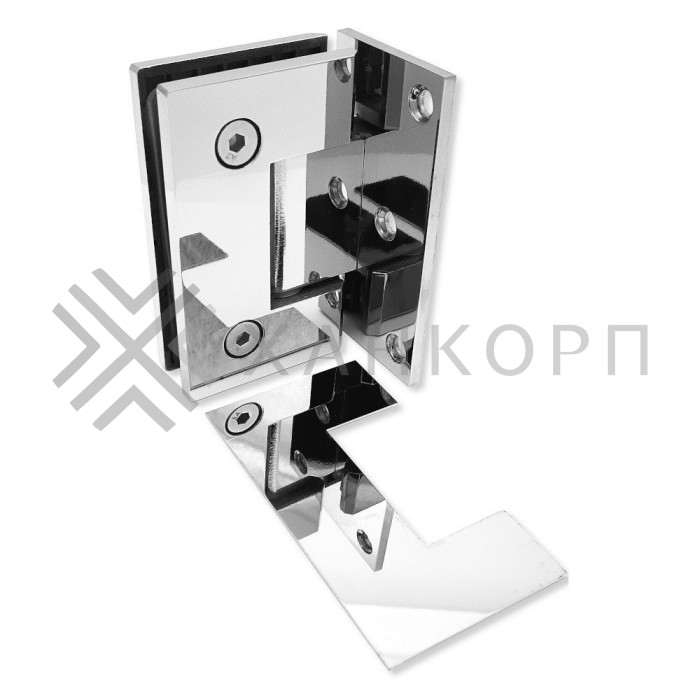 Петля Альфа FDP-15 стена-стекло с боковым креплением с накладкой, нержавейка/полированный