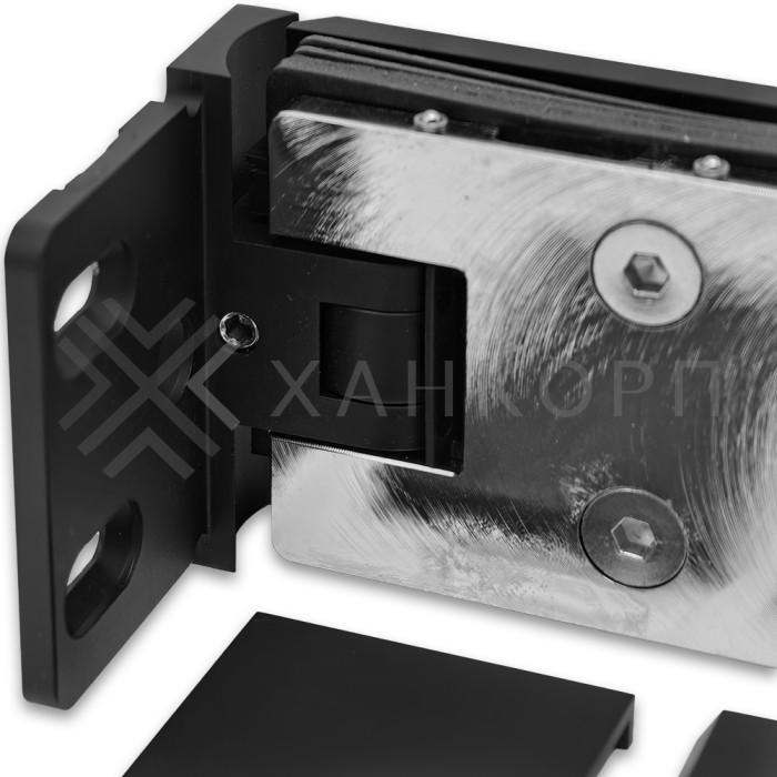 Петля Афродита FDP-230, стена-стекло 90° с крышками, латунь/черный