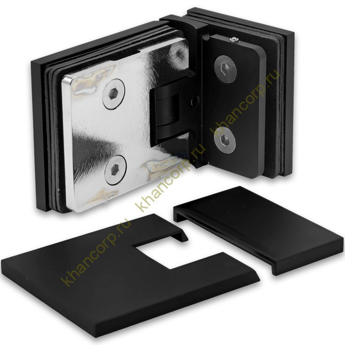 Петля Афродита FDP-233 стекло-стекло 90° с крышками, латунь/черный