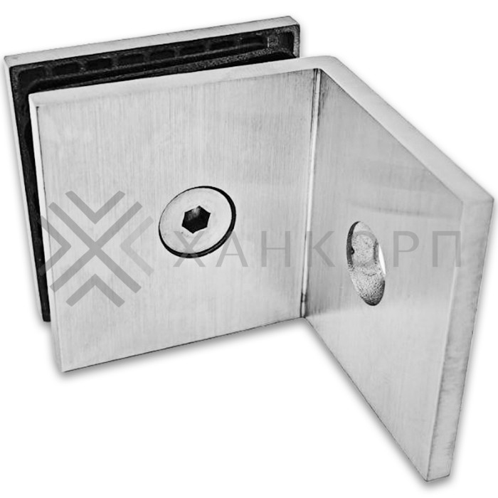 Коннектор Альфа FDK-13 стена-стекло 90˚ с пластиной, нержавейка/матовый