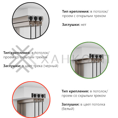 Комплект раздвижной системы DSK-191.2.1 AL/BL синхро на 2 двери (2С+0) скрытое крепление в потолок, алюминий/черный