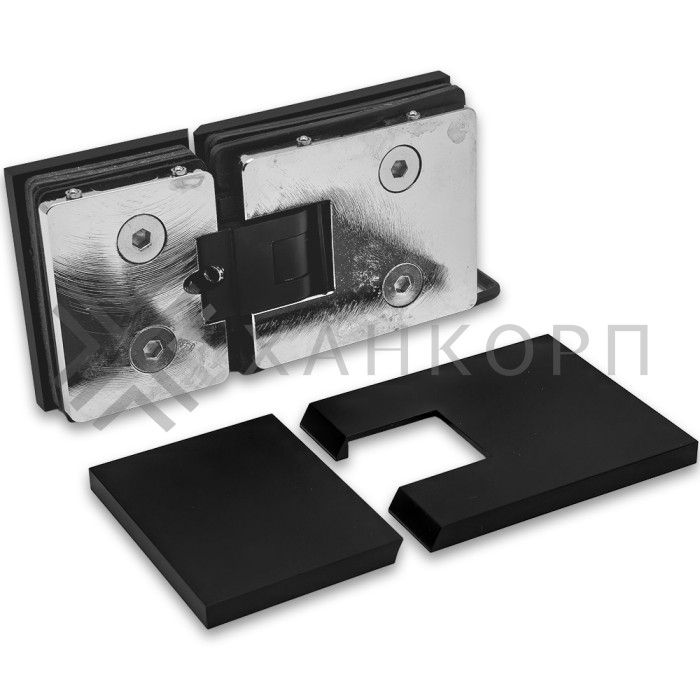 Петля Афродита FDP-232, стекло-стекло 180° с крышками, латунь/черный