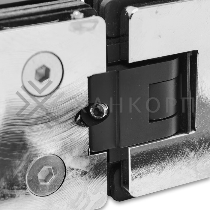 Петля Афродита FDP-232, стекло-стекло 180° с крышками, латунь/черный