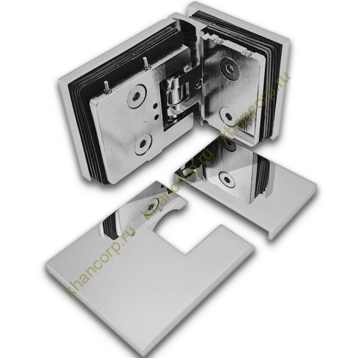 Петля Афродита FDP-233 стекло-стекло 90° с крышками, латунь/хром