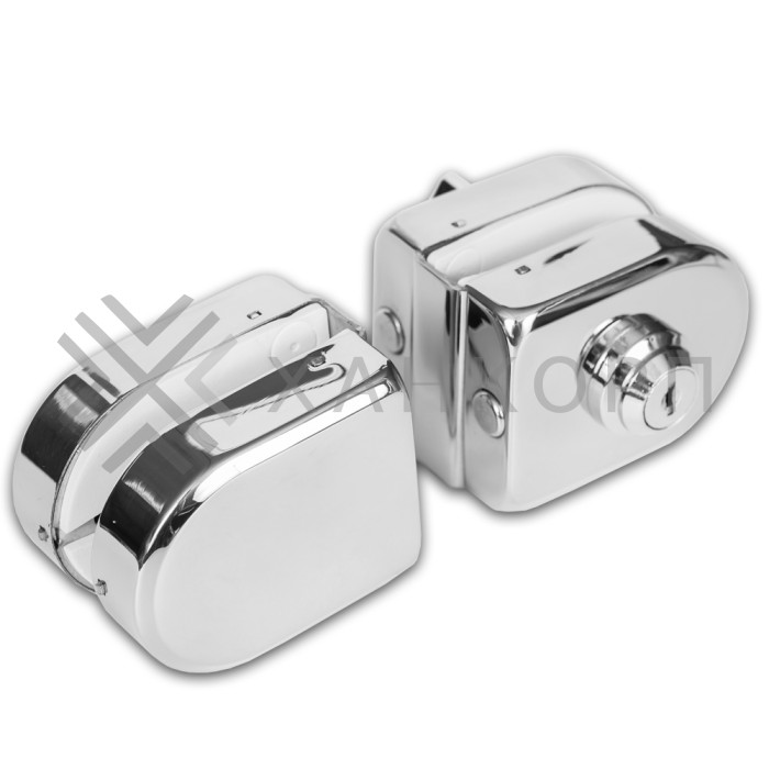 Замок FKZ-36 зажимной с круглым ригелем стекло-стекло ключ/защёлка, нержавейка/полированный